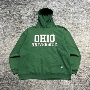 Vintage Ohio University Hoodie Sweatshirt Russell Athletic Mens Large Green